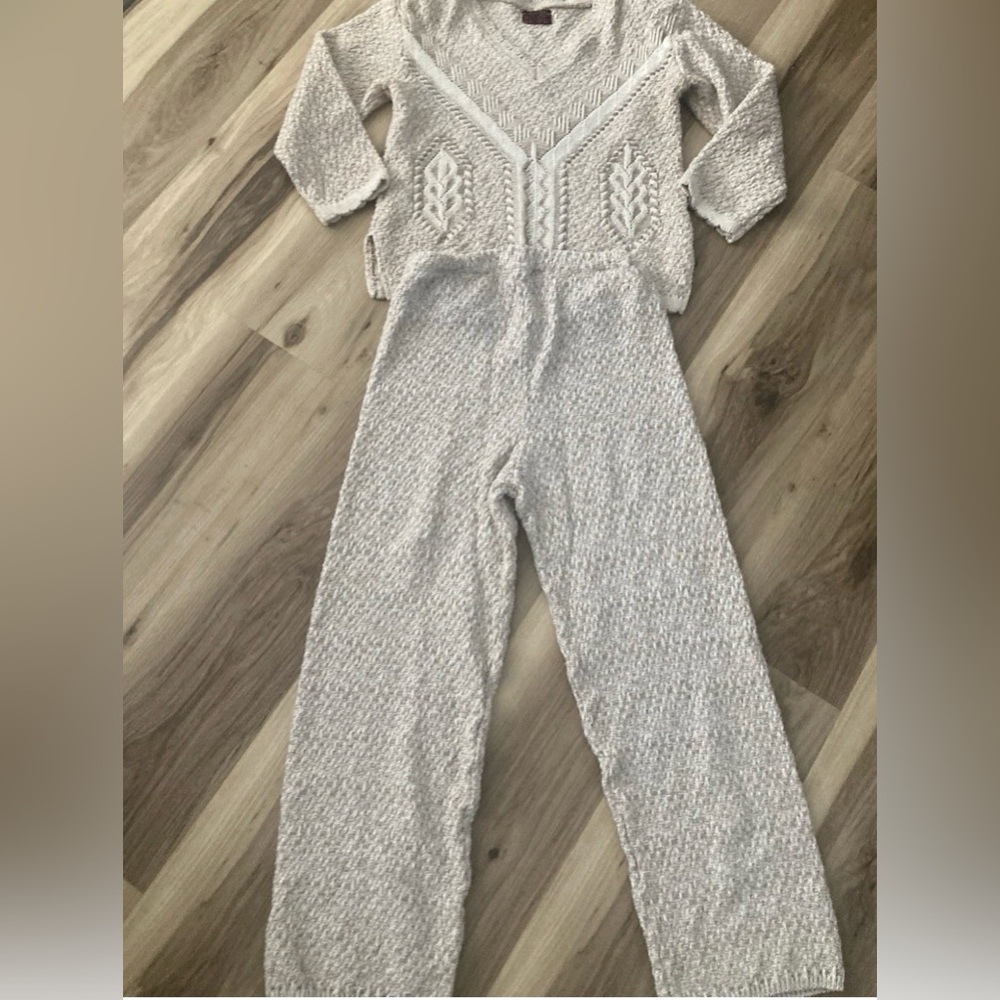 Andrita Womens Knitted Lounge Beige Sweater Pants Set S/m Cotton